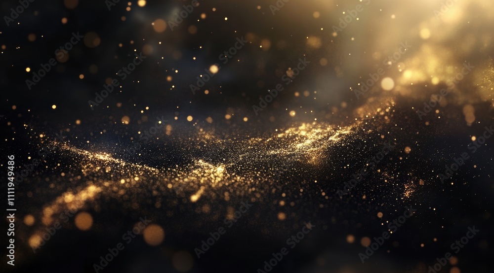Aufkleber a dark background with gold particles and lights. a blurred image of an abstract galaxy in the cente