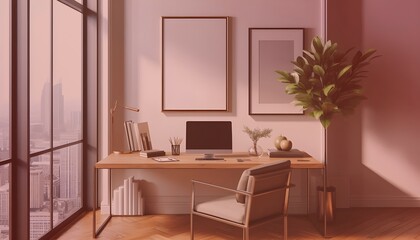 Fototapeta premium Elegant Frame Mockup in ISO A Paper Size for Living Interior Room Wall Art Display. Contemporary Interior Mockup Featuring a Stylish House Background. 3D Render Showcasing Modern Minimalist Frame