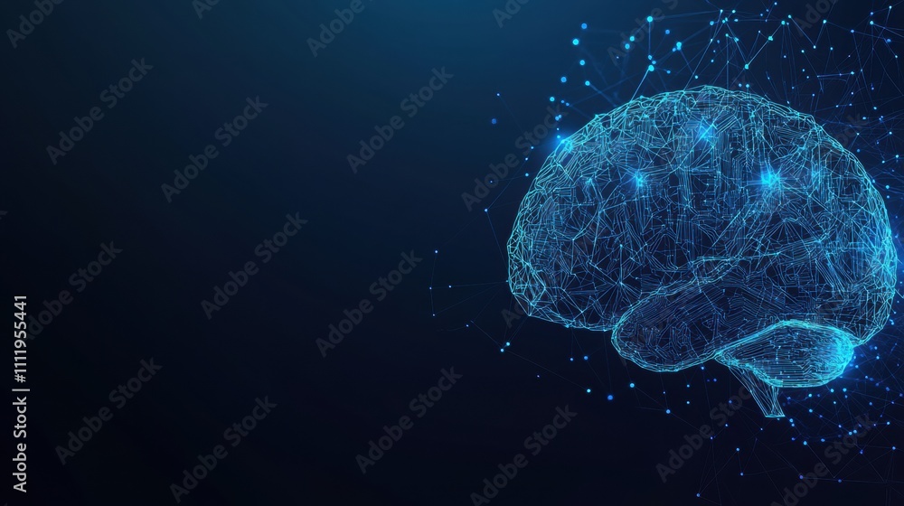 Leinwandbilder visual of an abstract technology brain featuring a digital ai chip, set against a dark blue backgrou