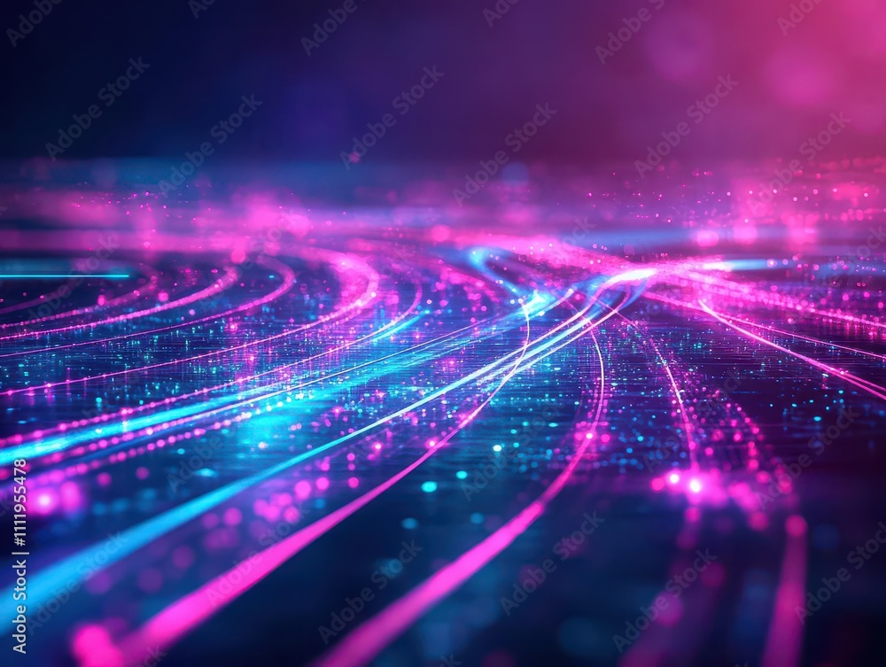 Aufkleber abstract waveforms intertwining with glowing pathways, symbolizing synchronized decisions, smooth gr