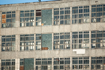 facade of an old abandoned factory