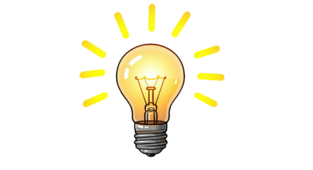 A simple, cartoon-style image of a light bulb with a yellow glow