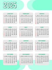 2025 Modern Calendar Template Design for new year event and business