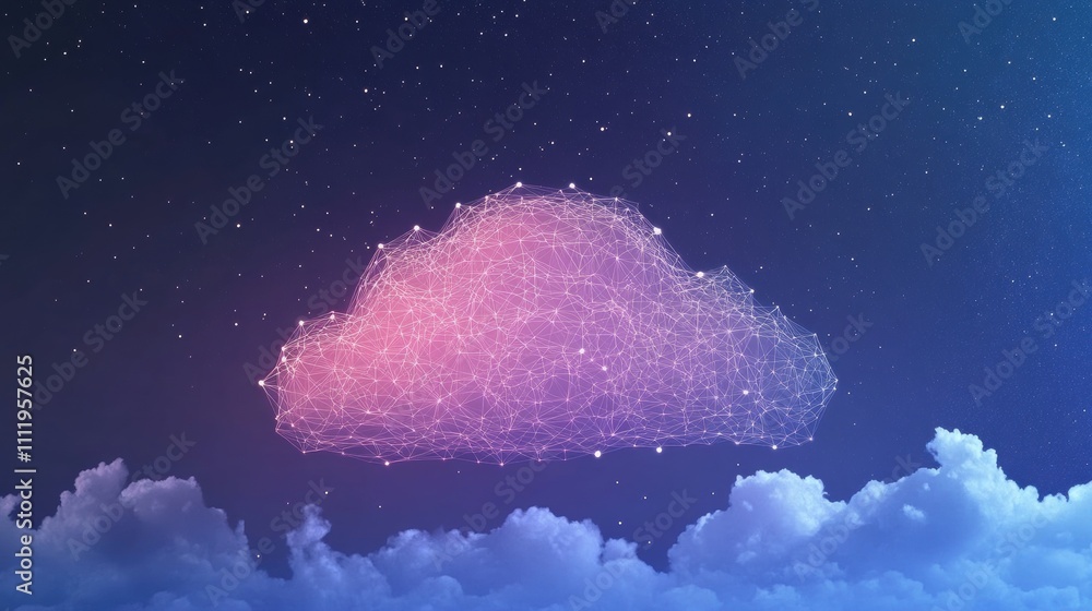Aufkleber digital cloud network visualization virtual space graphic design futuristic environment aerial view 