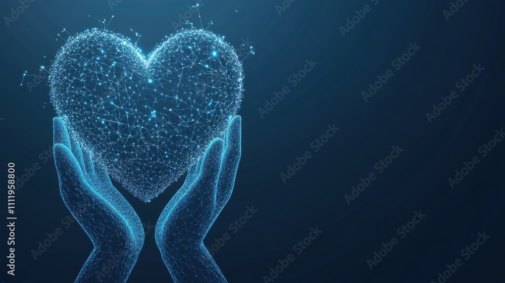 Poster digital heart symbolizing love and connection virtual environment graphic design abstract view techn