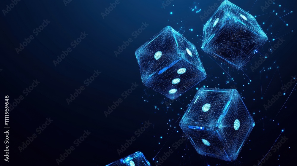 Poster dynamic digital dice rolling in a virtual realm futuristic gaming environment abstract technology co