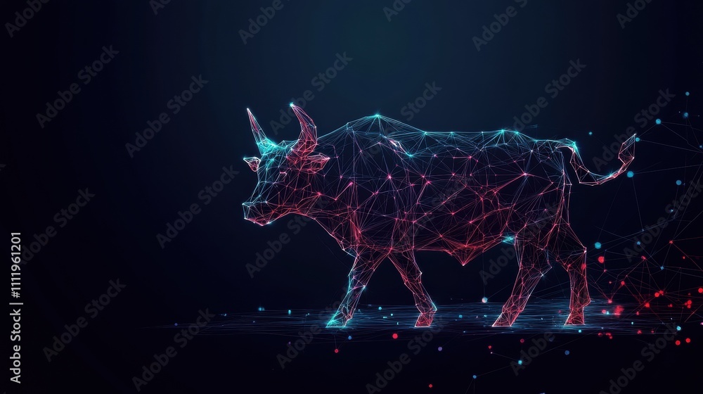 Poster digital art of a geometric bull abstract environment 3d render technology concept futuristic viewpoi