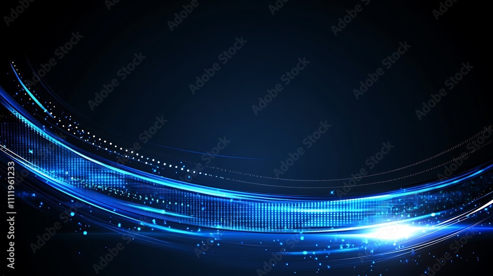 Poster abstract blue light motion background with waves and sparkles for digital and technology concepts