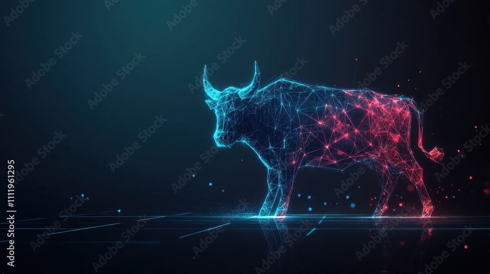Poster digital bull artwork virtual space 3d render futuristic environment side view abstract concept for t