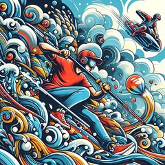 Fototapeta premium Surfing Adventure with Abstract Waves 
