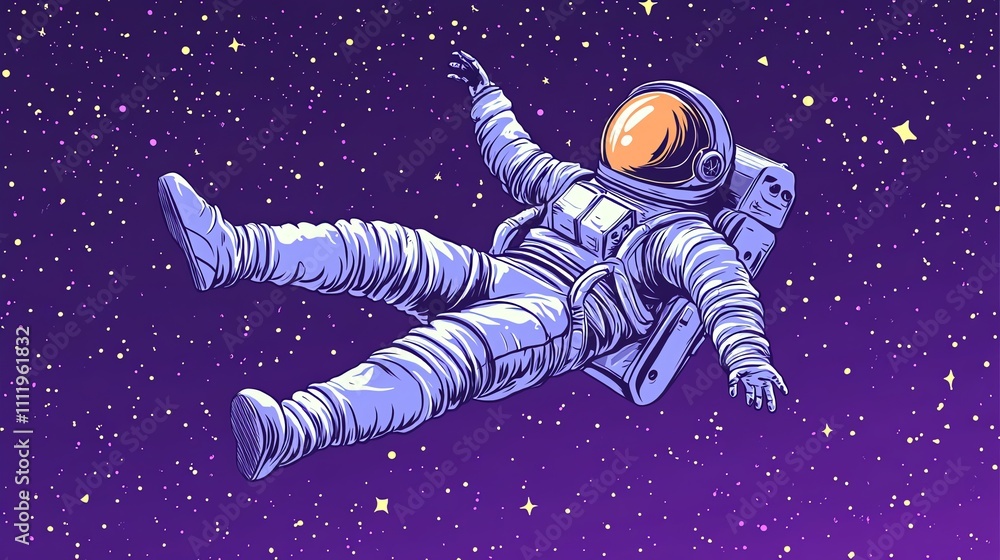 Poster astronaut floating in space with stars in the background.