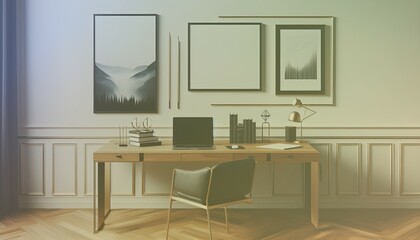 Fototapeta premium Frame mockup, ISO A paper size. Living room wall poster mockup. Interior mockup with house background. Modern interior design. 3D render. Modern Minimalist Frame and Blank Poster Background Design 