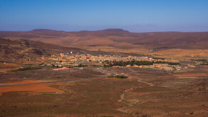 pretty Moroccan rural landscape with its original African architecture along the Atlas Mountains