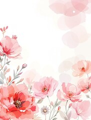 Abstract floral watercolor background with red flowers, nature, red blooms, black leaves, floral, watercolor