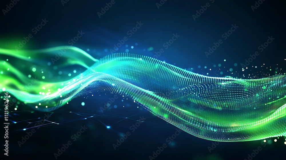 Poster abstract colorful waves in dark background with glowing particles and light trails for digital art a