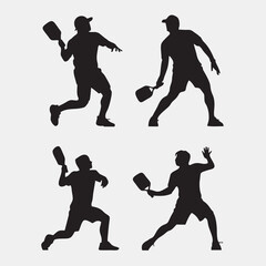 Silhouette Pickleball Players in Action - Dynamic Sports Poses