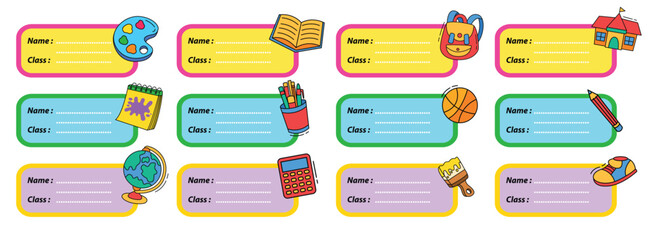 School Book Labels Template Stickers Vector