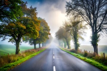 Fototapeta premium This collection of creative and unique background images captures the serene beauty of fog in nature, bustling cities, and tranquil villages