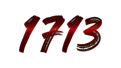 3D blood red number design of 1713 on white background.