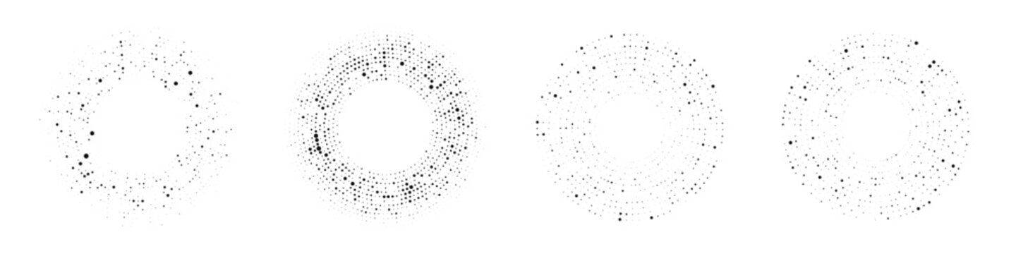 Set of circle halftone dotted backgrounds