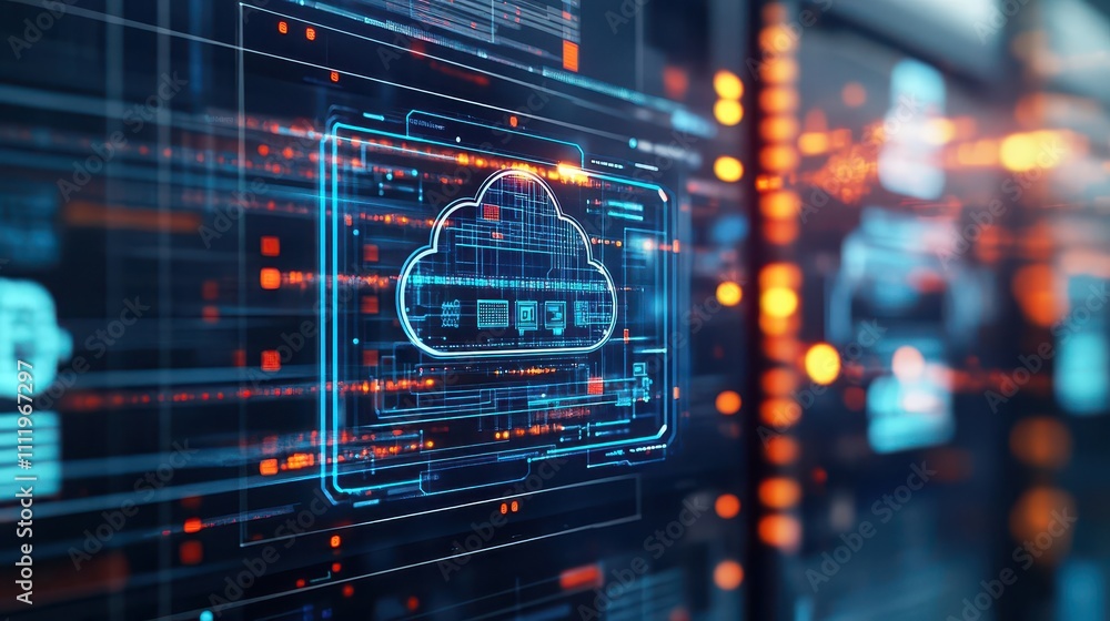 Poster Cloud computing devices embedded within a futuristic smart factory setting