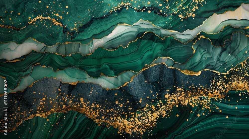 Poster fluid art painting with alcohol ink creating an abstract background with gold waves and splashes on 