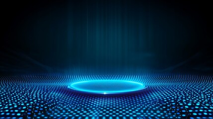 Abstract futuristic background with glowing blue dots and light beams in a dark space environment