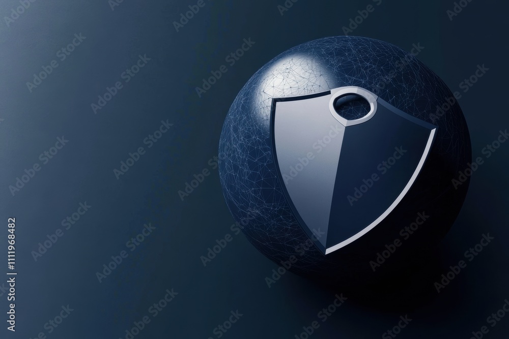 Poster cybersecurity awareness, design for data privacy day with shield, key symbols floating around a glob