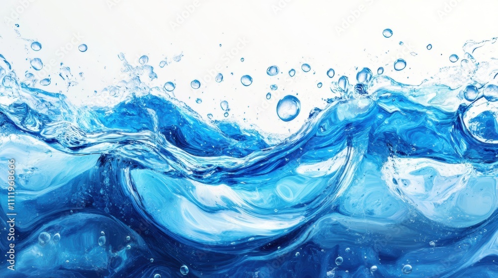 Poster vibrant blue ocean wave with splashes of water, creating a dynamic and refreshing scene.