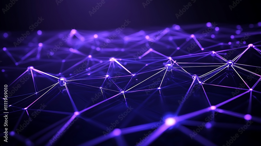 Poster abstract futuristic network connection with purple lights on a dark background for technology and in