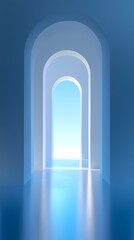 Fototapeta premium Light is coming from the end of the blue archway.