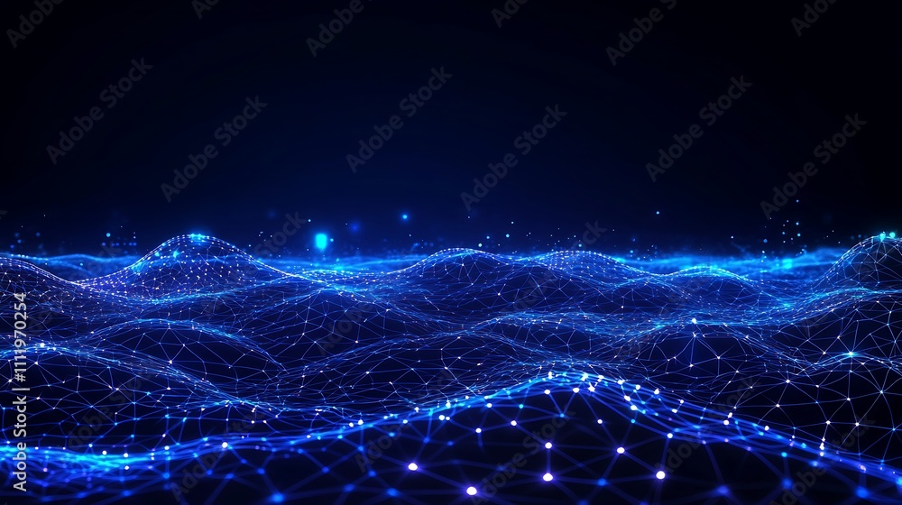 Aufkleber abstract representation of digital wave with glowing blue lines and nodes against a dark background