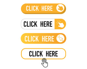Click Here Button with pointer clicking. Web button set. Click button. Clicking the icon. Action button click here with click cursor.