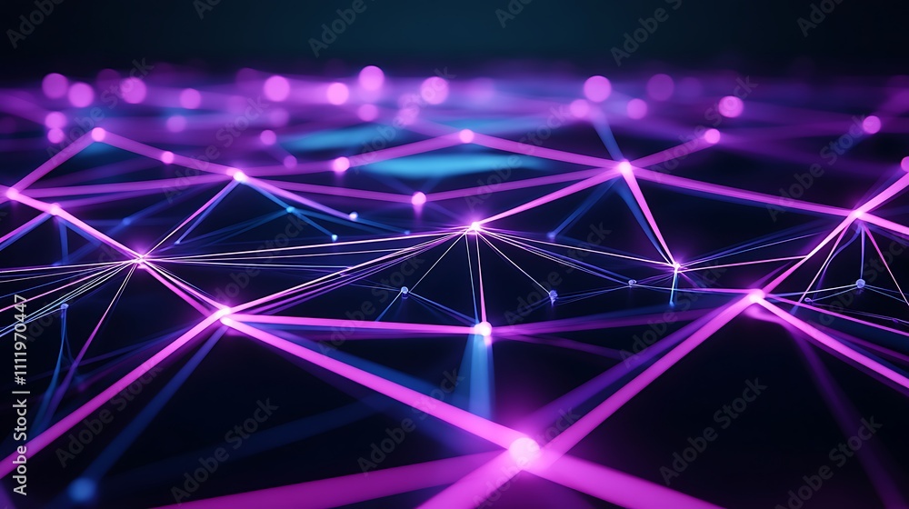 Poster abstract technology background with colorful lines and dots in a network design for modern digital c
