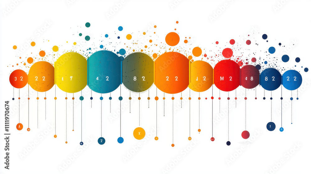 Poster colorful timeline graph concept. Colorful timeline graph with vibrant circles and data points displayed