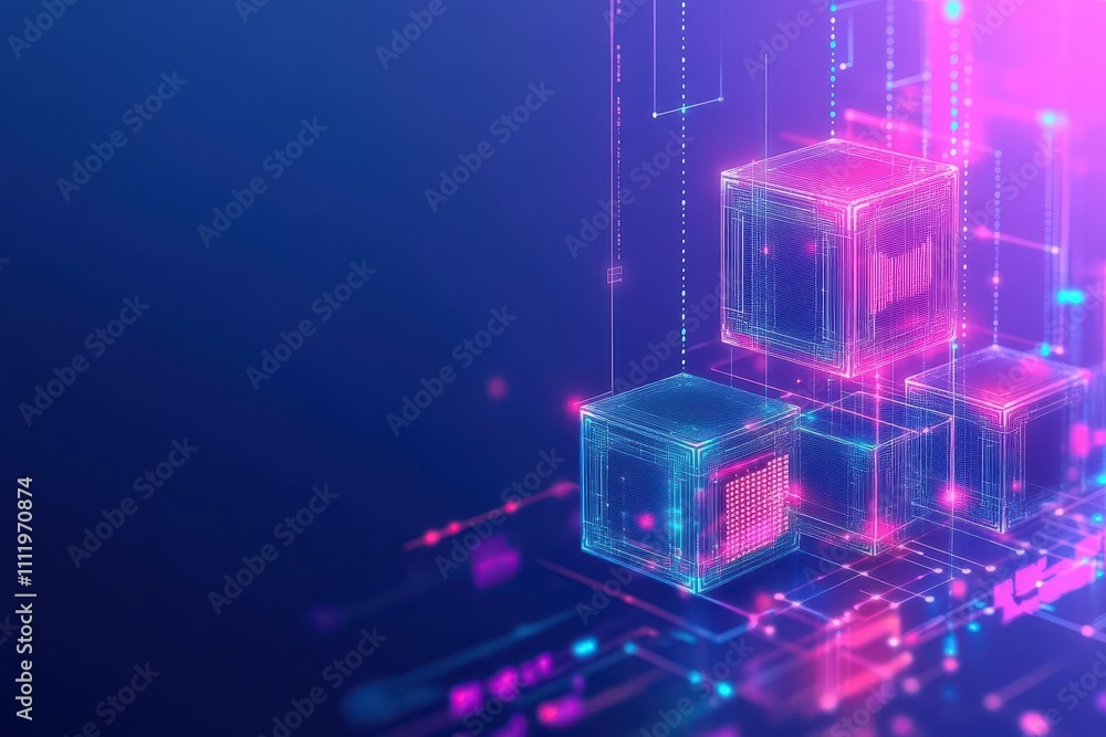 Aufkleber Decentralized blockchain hub with secure encryption systems side view focusing on data flow and safety cybernetic tone Analogous Color Scheme