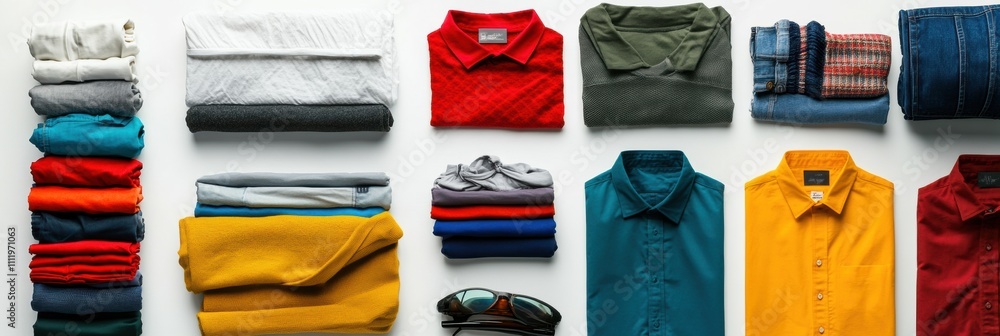 Aufkleber a vibrant display of assorted clothing items and accessories on a white background, perfect for show