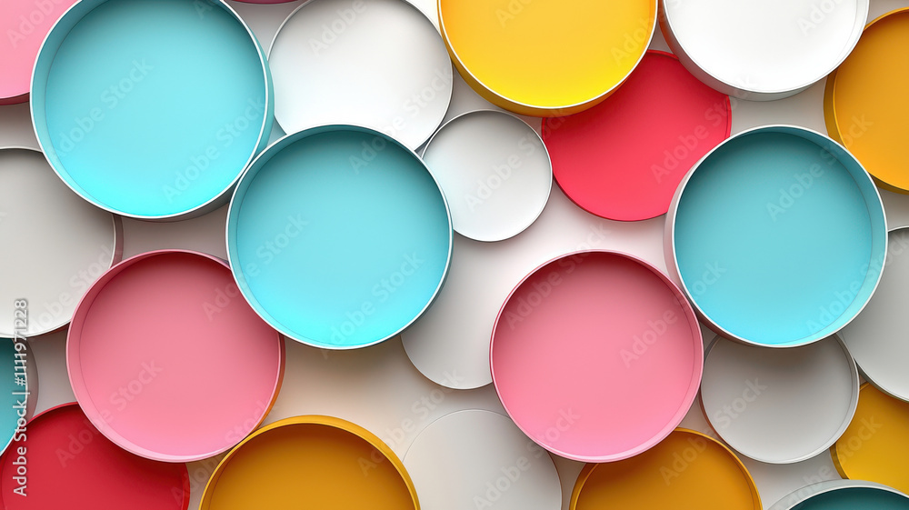 Poster colorful timeline graph concept. colorful circular plates arranged in vibrant pattern, creating chee