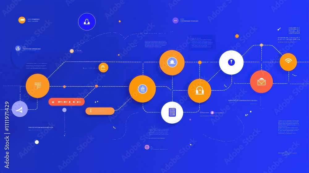 Aufkleber colorful timeline graph concept. innovative timeline with icons and data flow on blue background