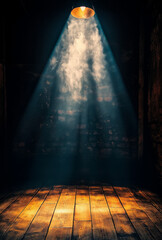 Spotlight on the wooden floor black background