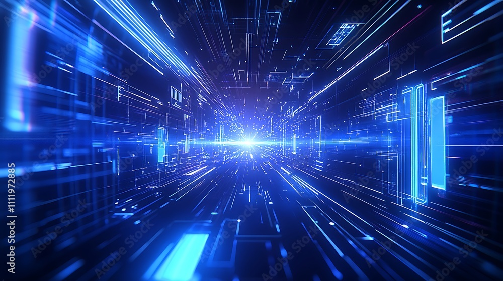 Poster futuristic abstract background with glowing lines and light effects in a digital space concept