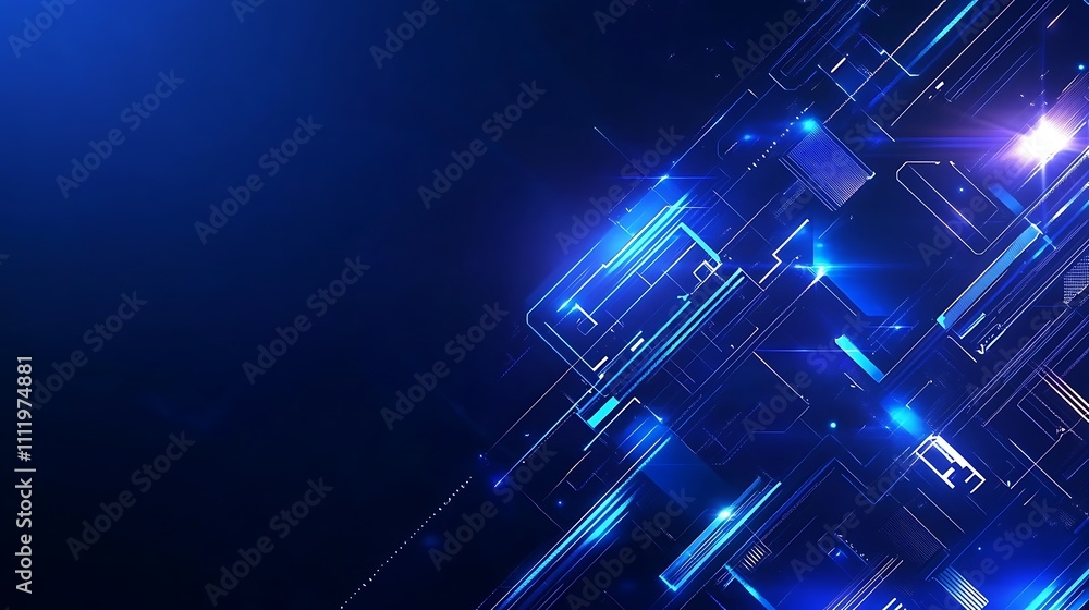 Poster futuristic abstract technology background with blue glow and geometric patterns