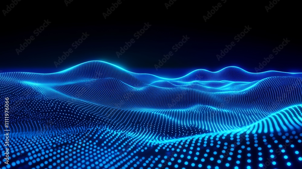 Poster futuristic blue wave patterns with led light effect in digital landscape for technology and inspirat
