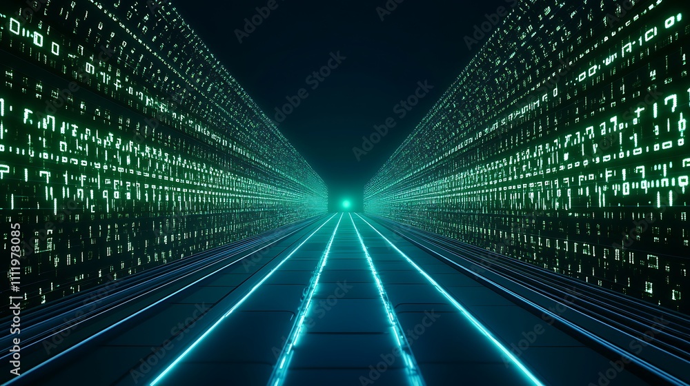 Aufkleber futuristic data stream with neon glow representing technology and digital information flowing in a v