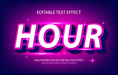 Hour editable text effect, 3D editable text template.	