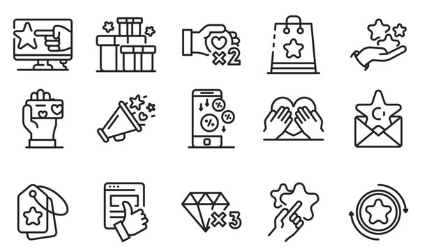 Royalty program line icon set. Included icons as member, VIP, exclusive, diamond, badge, high level and more.