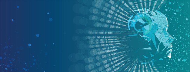 Abstract Artificial Intelligence concept with human face profile