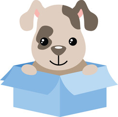 Adorable puppy inside cardboard box