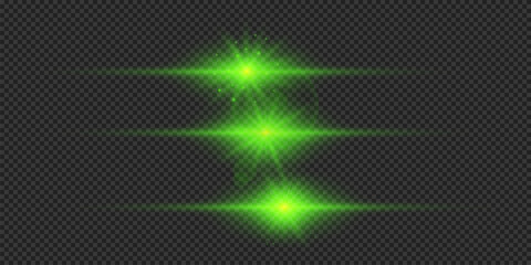Set of green horizontal light effects of lens flares