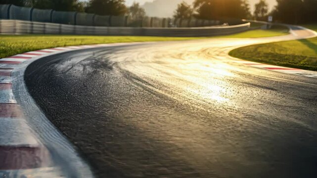 Empty f1 race track, at sunset